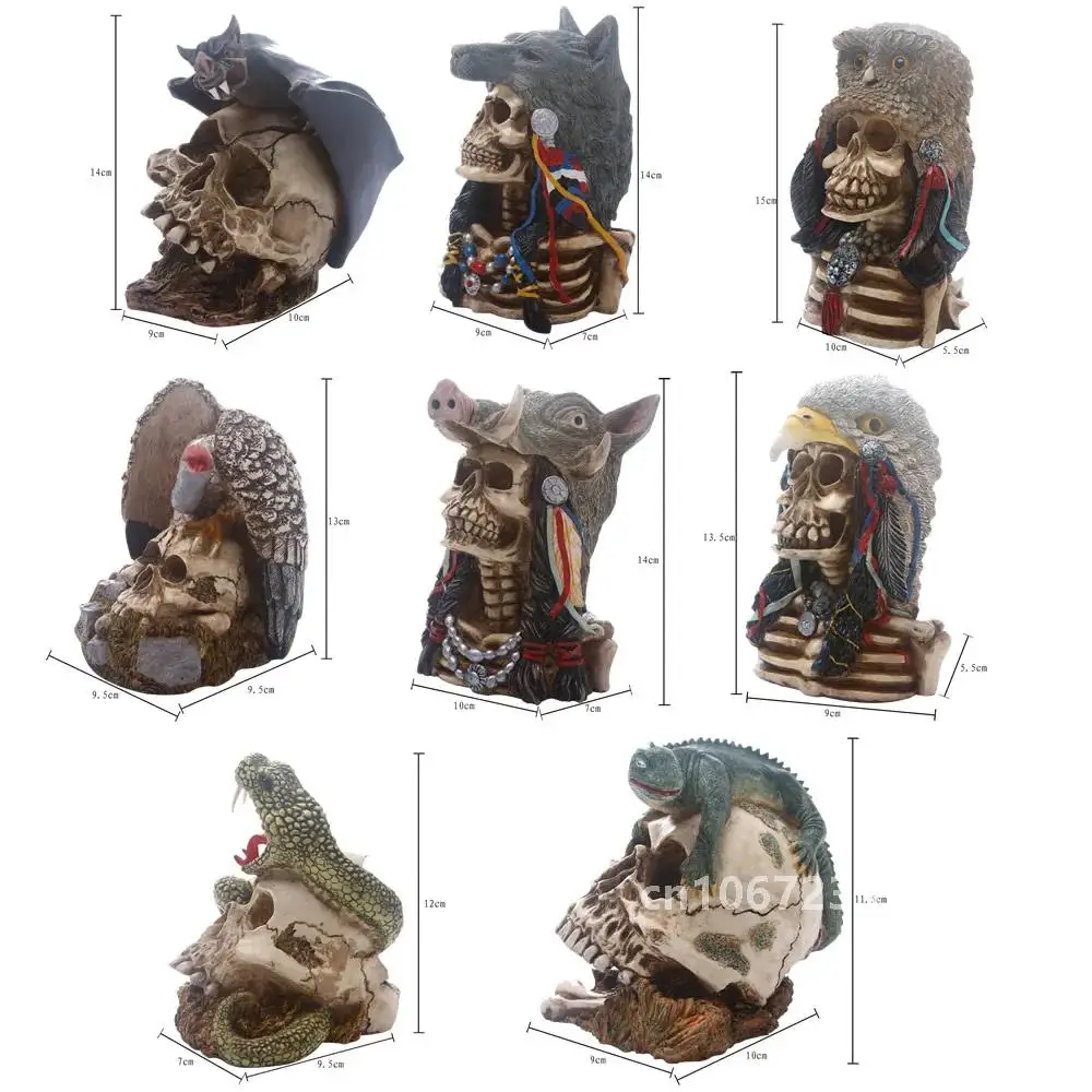 Креативный череп змея сова волк статуя скелет животного из смолы скульптура