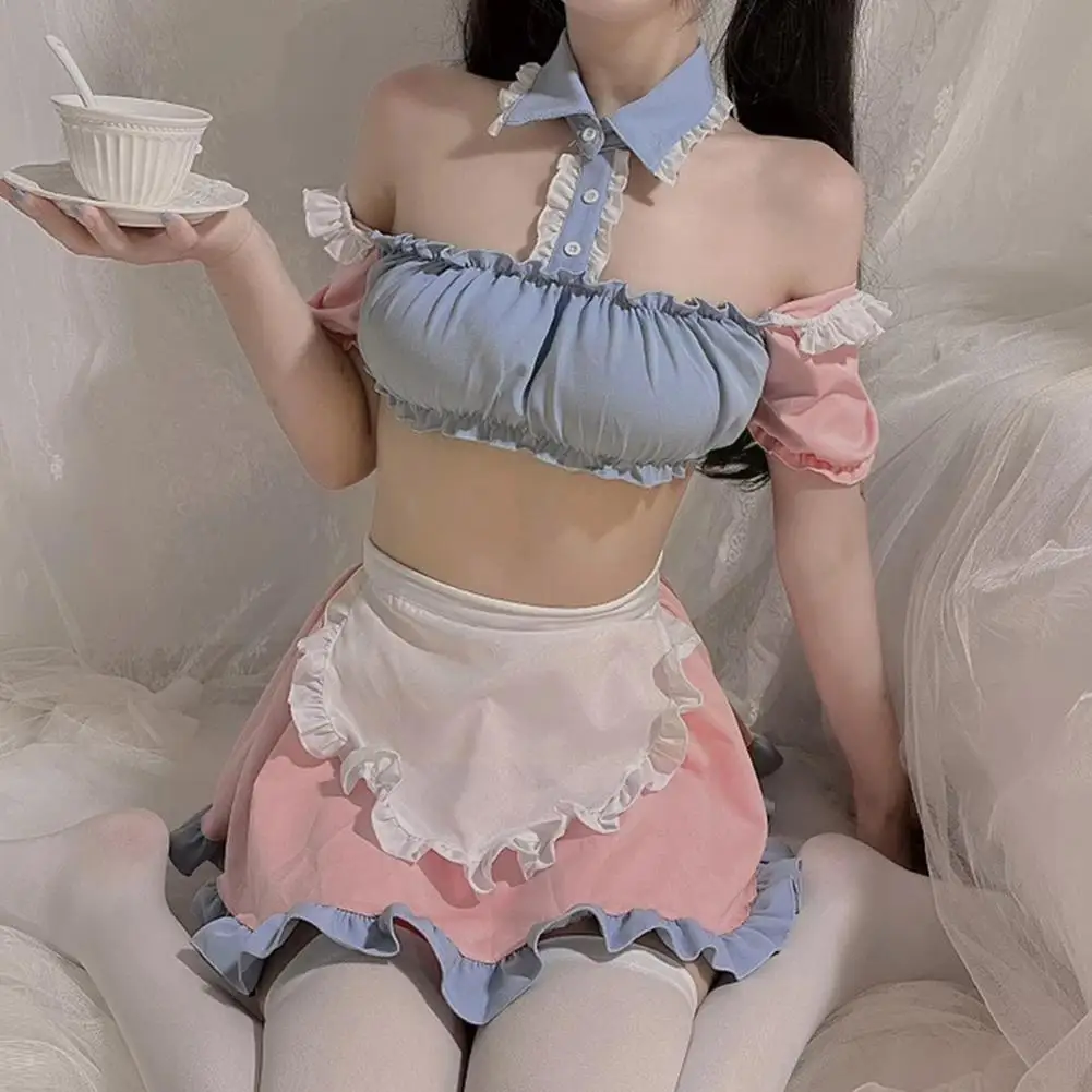 

Backless Sweet Pink Women Maid Outfit Sweet Lolita Uniform Cosplay Skirt Cute With Off Costumes Schoolgirl Temptation Shoul X3b1