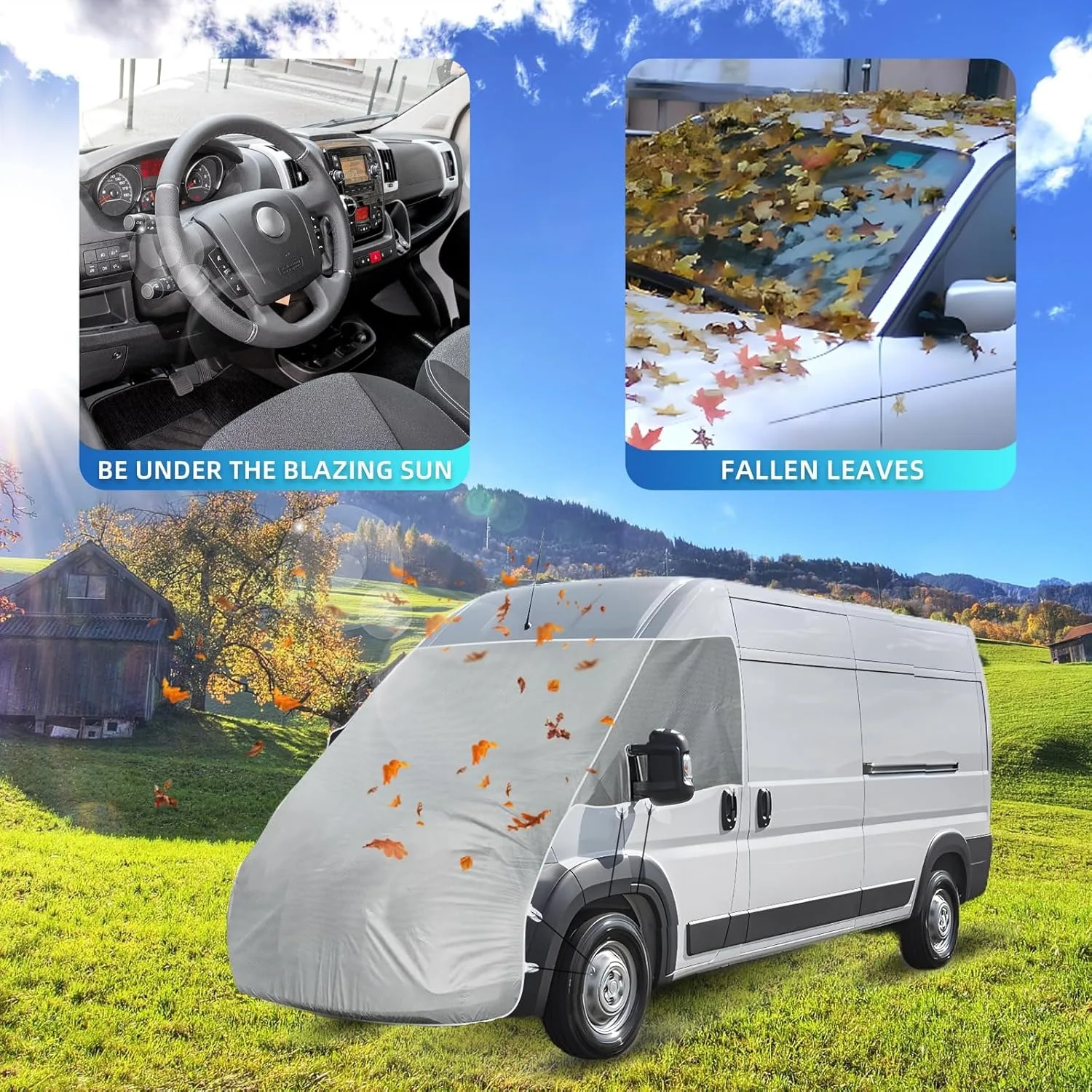 Фото Для Fiat Ducato, Peugeot Boxer, Citroen Relay: Комплект из 1 шт. — Полное покрытие лобового стекла и капота для автодома, солнцезащитный и снегозащитный чехол, аксессуары для автодомов №4