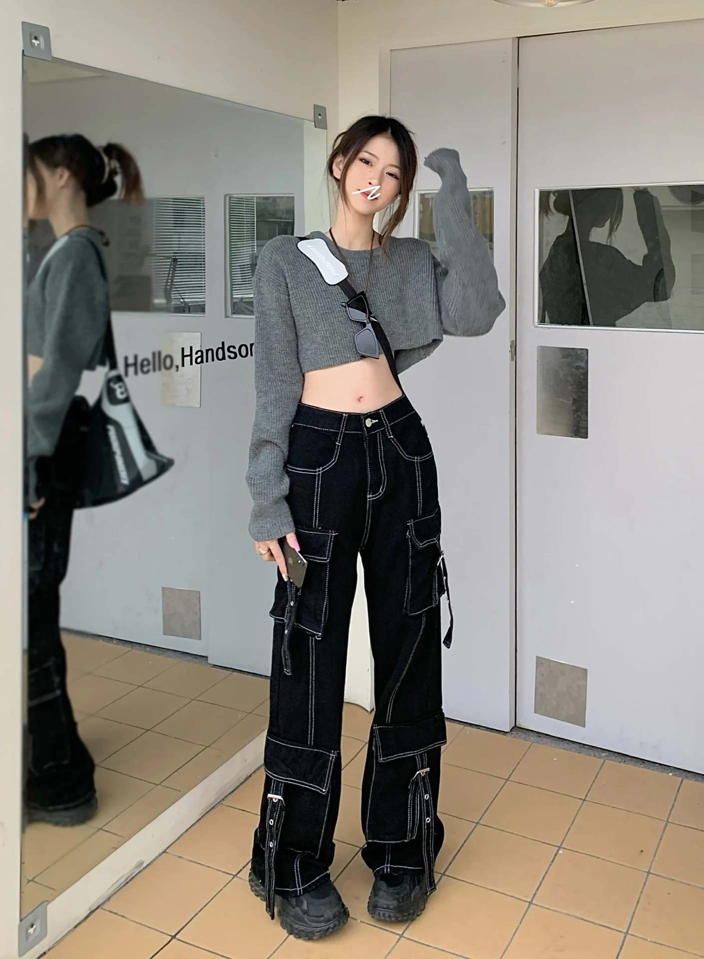 Workwear Jeans Women Multi Pocket Loose Straight Leg Casual Wide Leg Pants American Retro