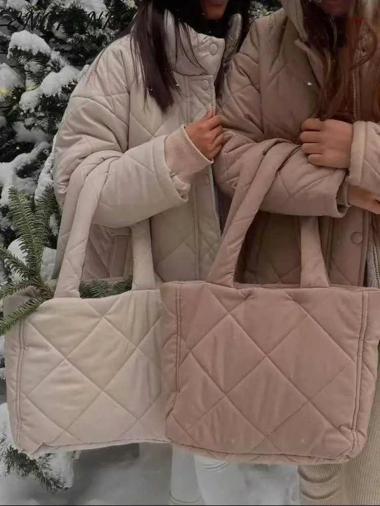 Winter Stand Collar Long Parkas Cotton Coat Women 2022 Loose Warm Diamond Puffer Jacket Clothes Female Casual Streetwear Outwear
