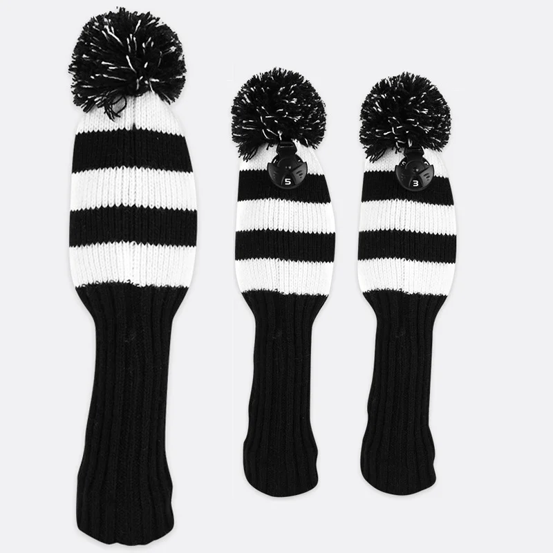 

New Pom Pom Knitted Golf Club Head Covers for Woods Driver Fairway Hybrid with Number Tag 3 5 7 X Drop Shipping