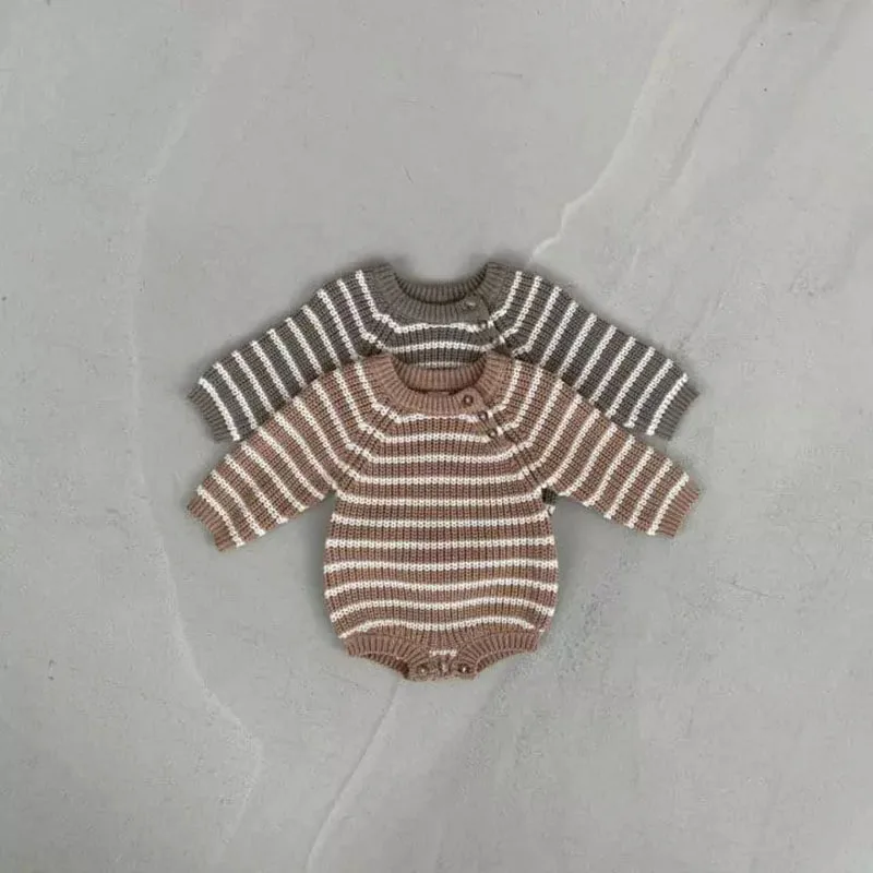 

2022 Autumn Baby Bodysuits Striped Knitted Girls One Pice Patchwork Boys Clothing