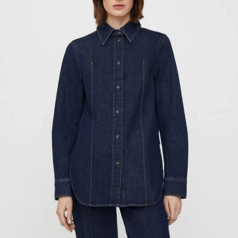 

2023 Autumn New Cotton Single-breasted Side Slit Design Slim Denim Women Jacket