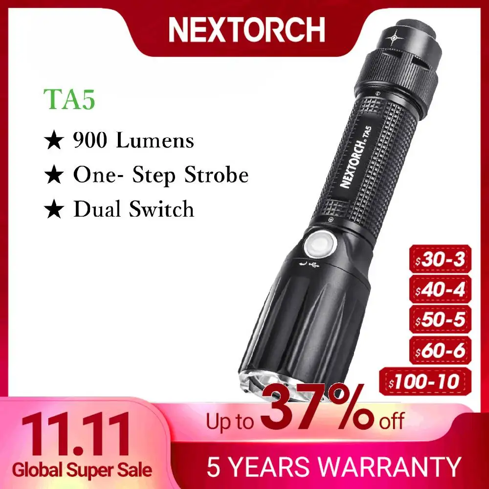 

NEXTORCH 900 Lumens Tactical Flashlights LED Flashlight Rechargeable Light 18650 Battery LED Duty Light TA5