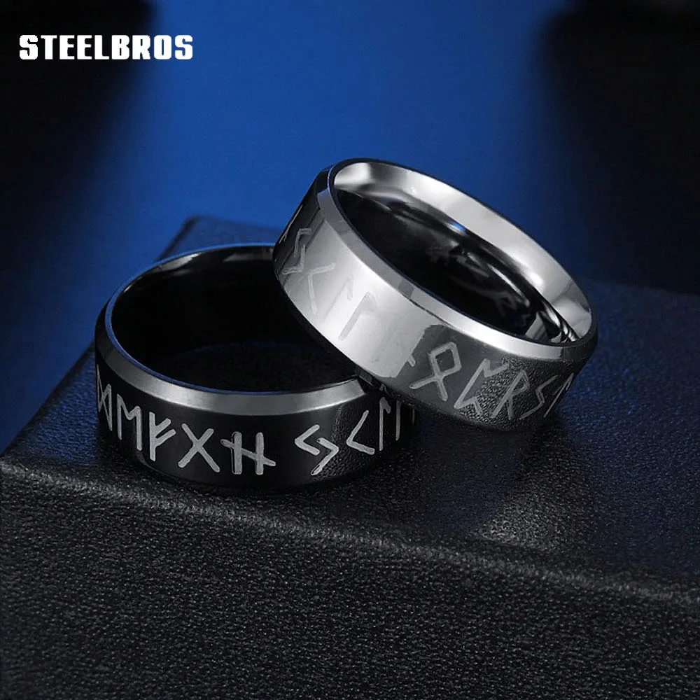STEELBROS 8 мм серебро/золото/черный/синий цвет руна Один скандинавское кольцо