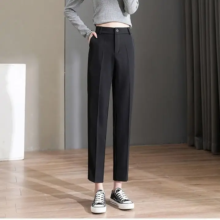 

2023 женские весенне-осенние модные повседневные деловые брюки, женские офисные прямые брюки, женские Костюмные брюки с высокой талией O297