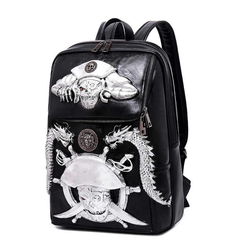 Fashion 3D Embossed Pirate Skull Men Backpack bags dragon Laptop travel bag Women unique Bag personality Cool School Bags
