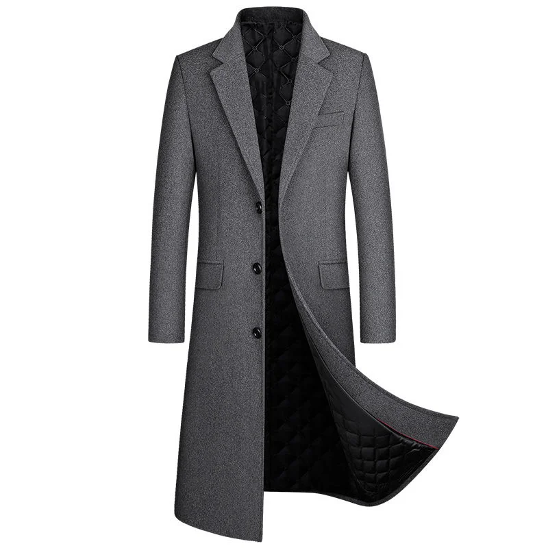

Woolen coat men's winter plus cotton thick woolen coat over the knee long warm man business self-cultivation blended wool Coats