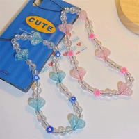trend romantic style bracelet heart shaped flower transparent acrylic geometric beaded lanyard mobile phone chain female jewelry