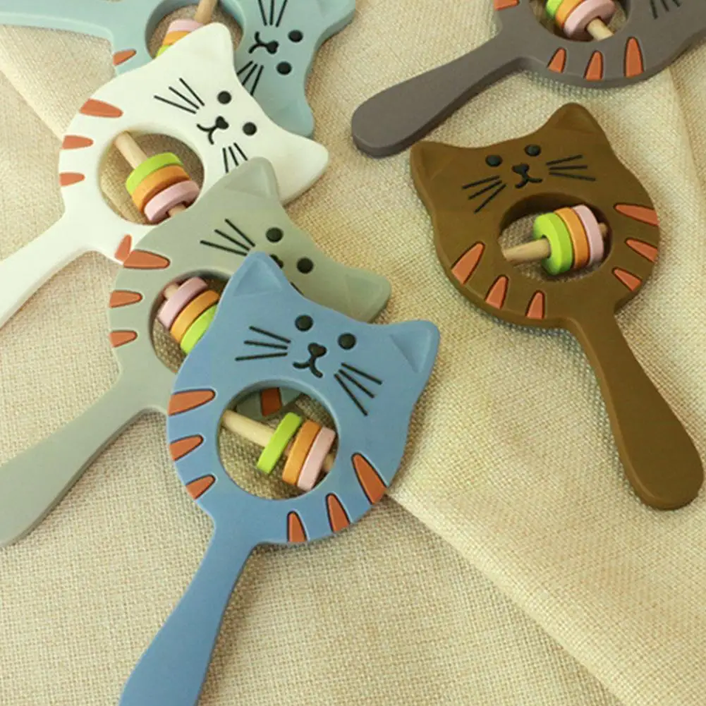 

Силиконовые бриллиантовые погремушки в форме кошки, Детские Кольца для детей ясельного возраста, бриллиантовые изделия C D8Z0