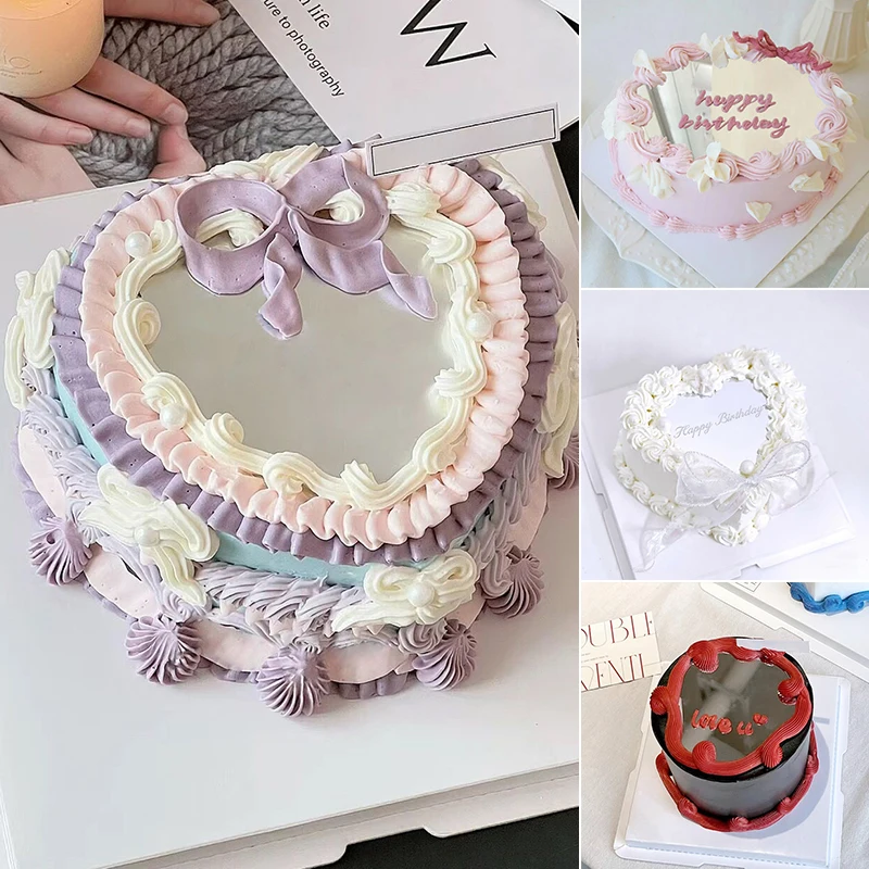 

New Round/Heart Mirror Acrylic Cake Topper Cake Disc Dessert Decoration DIY Valentine's Day Wedding Birthday Party Baking Tools