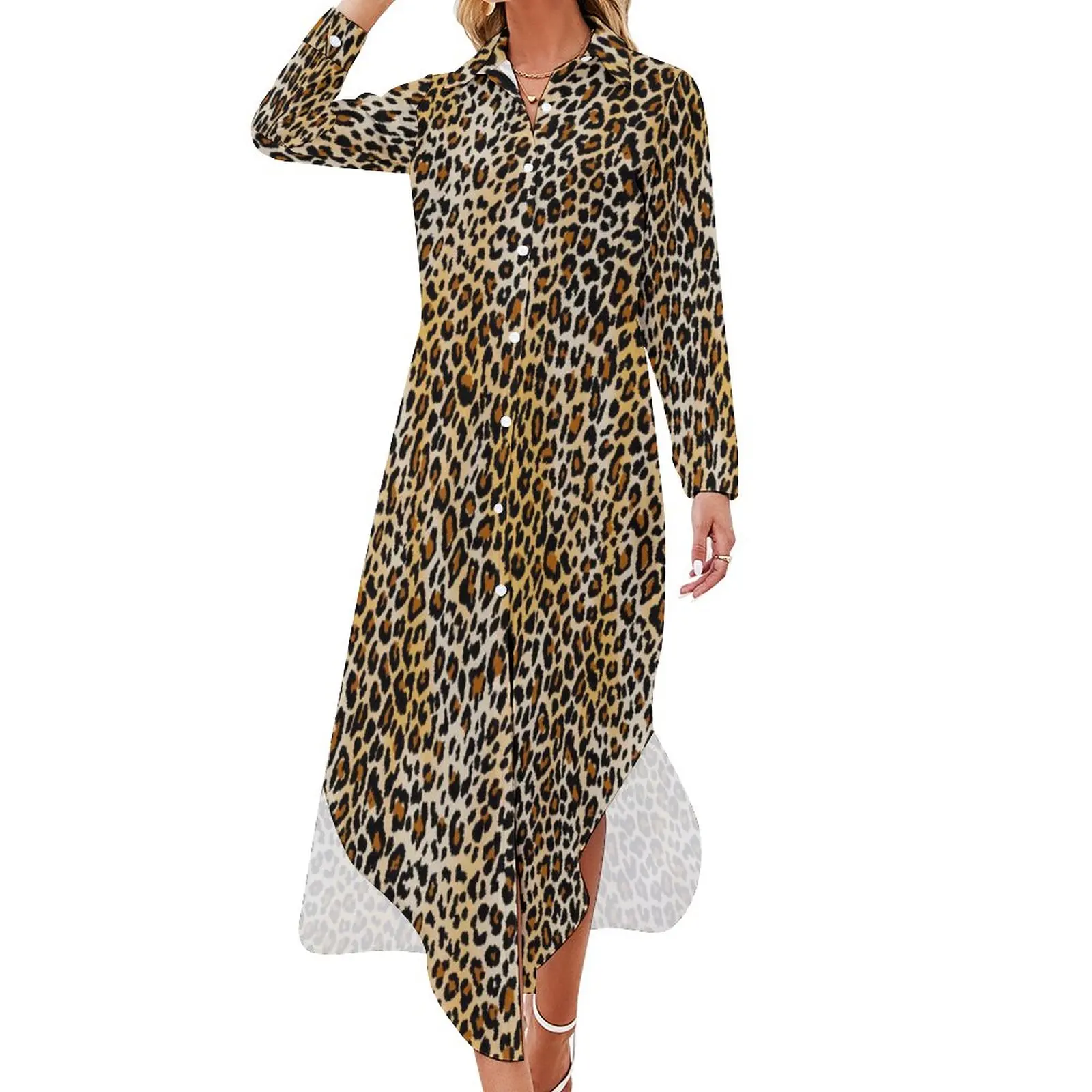 

Leopard Wild Pattern Chiffon Dress Sexy V Neck Pretty Animal Print Festival Dresses Women Street Fashion Casual Dress Present