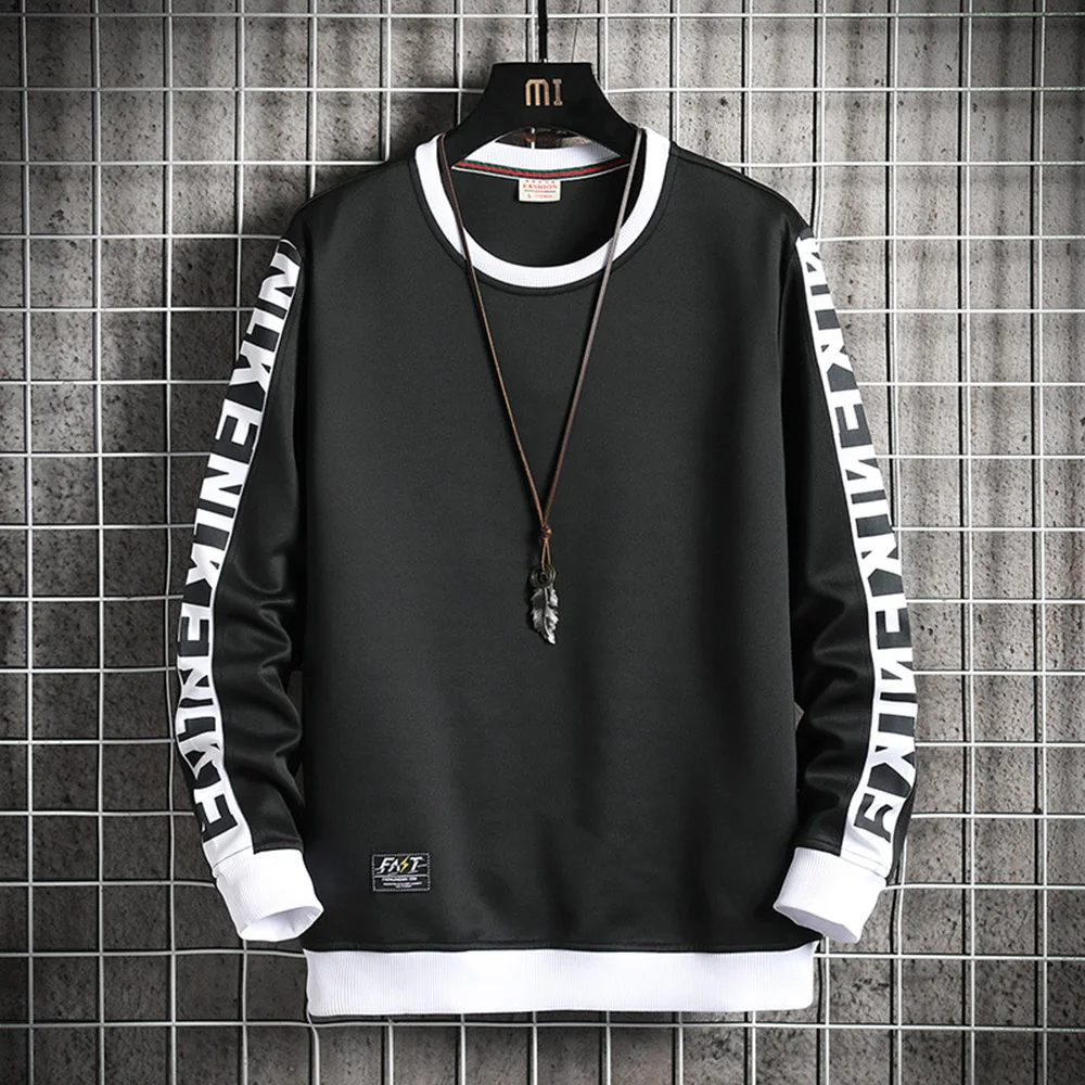 

Men Hoodies Side Stripe O-neck Sweatshirt Crewneck Hip Hop High Street Sweatshirt Men Long Sleeve Spring and Autumn Tops Men New