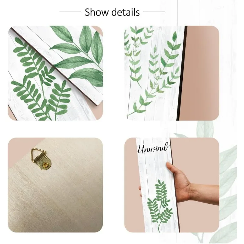 Деревянный настенный знак с зелеными листьями 4 шт.