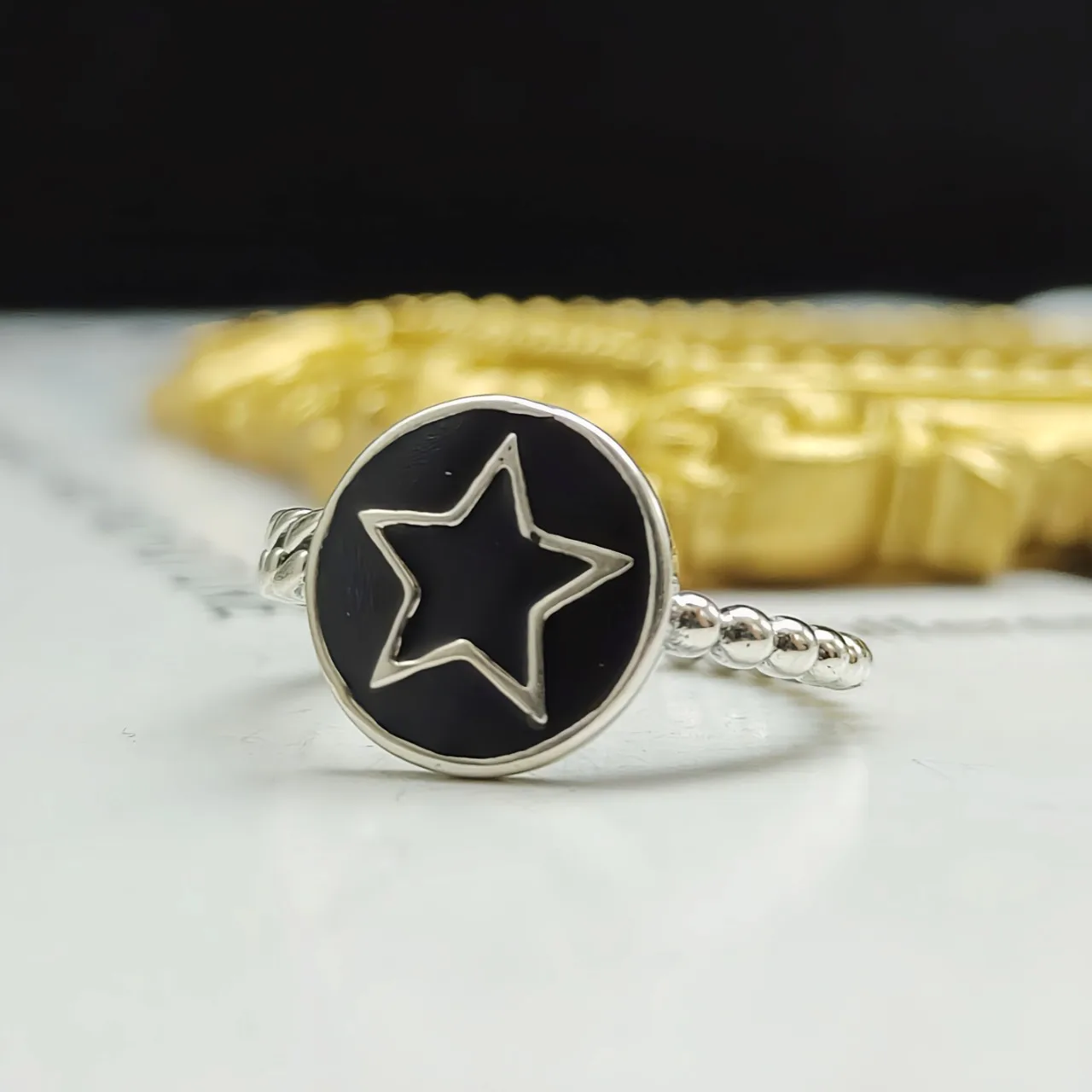 

S925 Sterling Silver New Ins Trendy Niche Design Pentagram Open Ring Personality Retro Cool Wind Ring Female