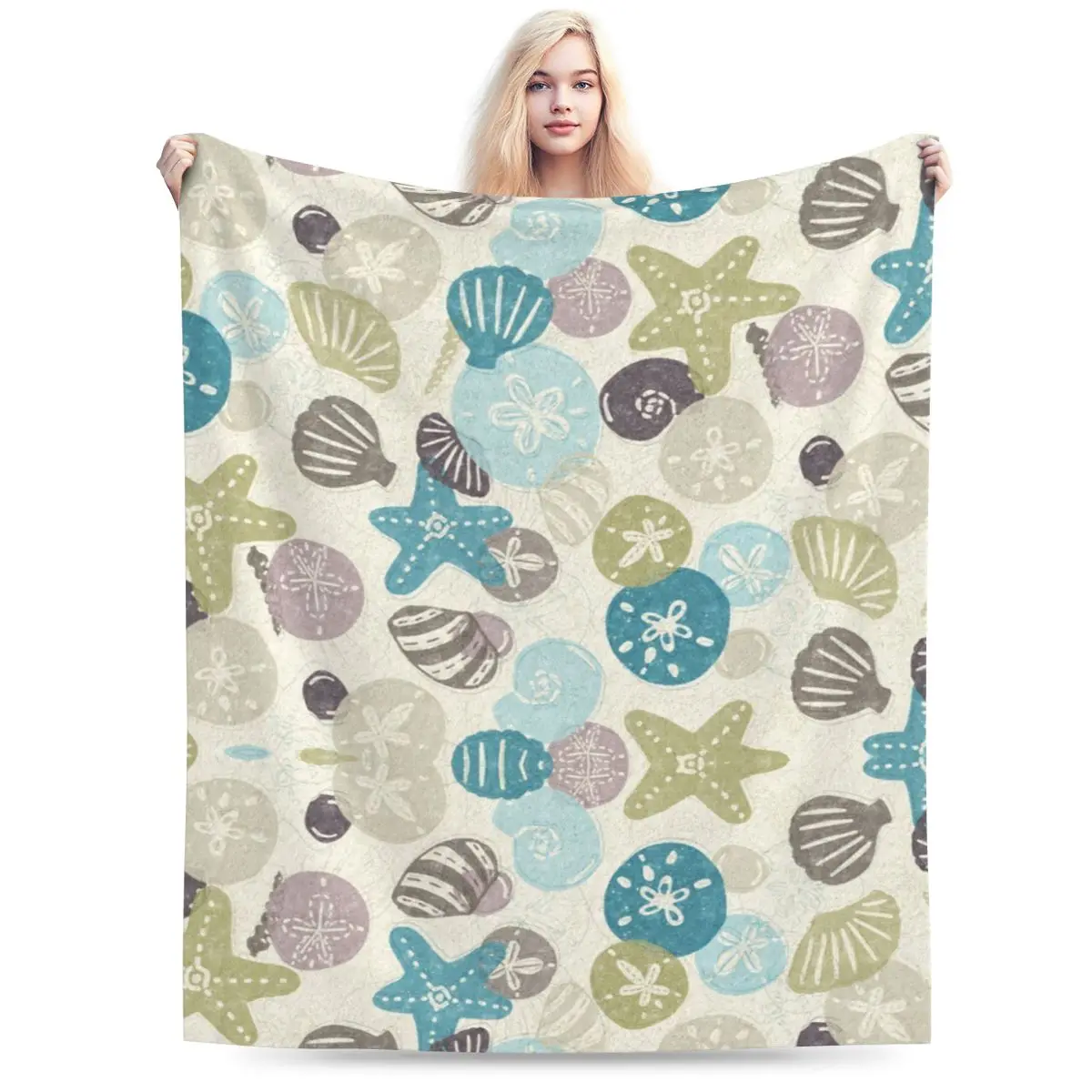 

Shell And Starfish Soft Flannel Throw Blanket for Couch Bed Sofa Cover Blanket Warm Blankets Travel Blanket