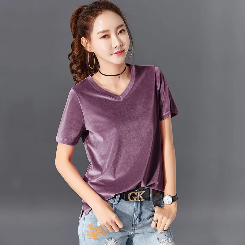 

2021 new women's fashion tops plus size v-neck t-shirt bottoming shirt gray22