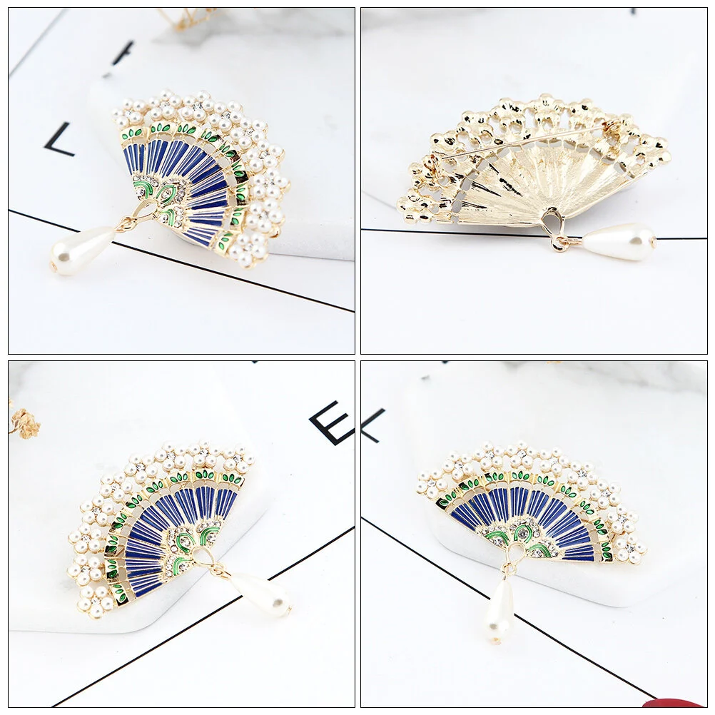 1 Pc Chinese Style Exquisite Brooch Retro Creative Fan Brooch (Assorted Color)