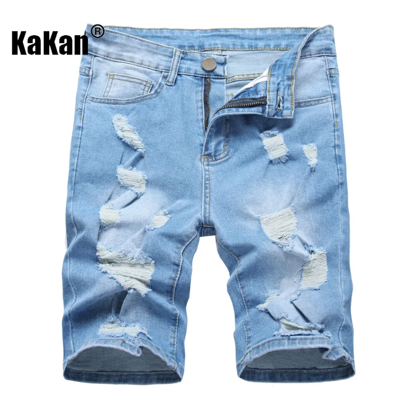 Kakan - European and American New Summer Men's Split Hole Jeans Men's Wear, Trendy Mid pants Scratched Short Jeans K09-212