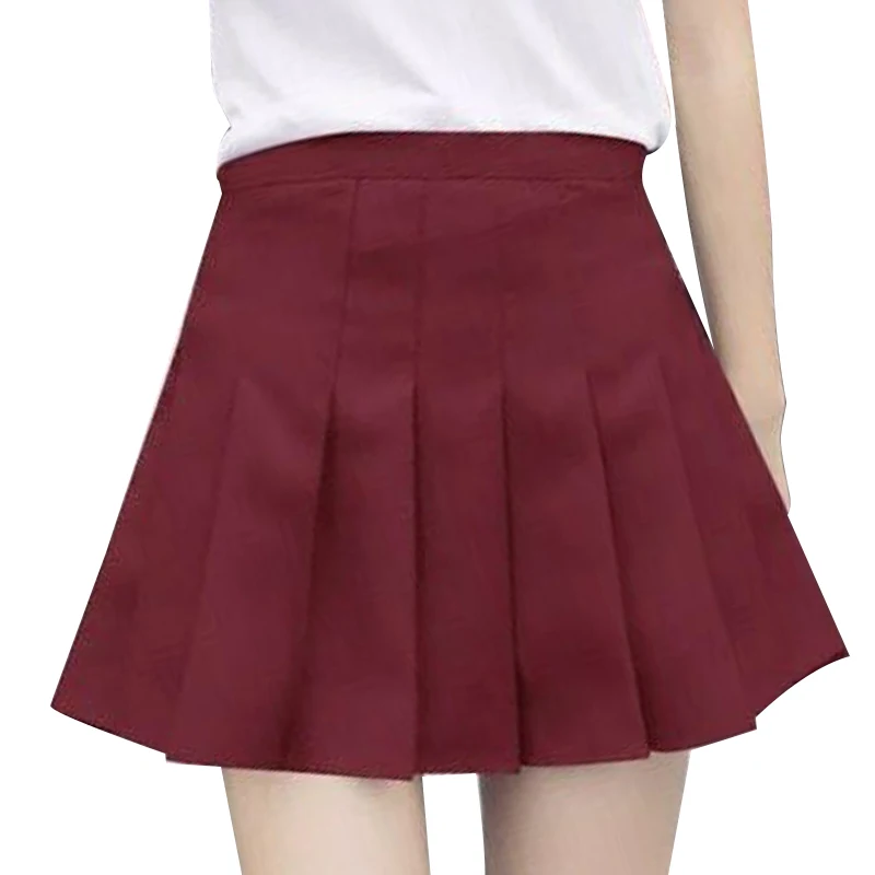 

Girls Women High Waisted Plain Pleated Skirt Skater Tennis School Uniforms A-line Mini Skirt with Lining Shorts New