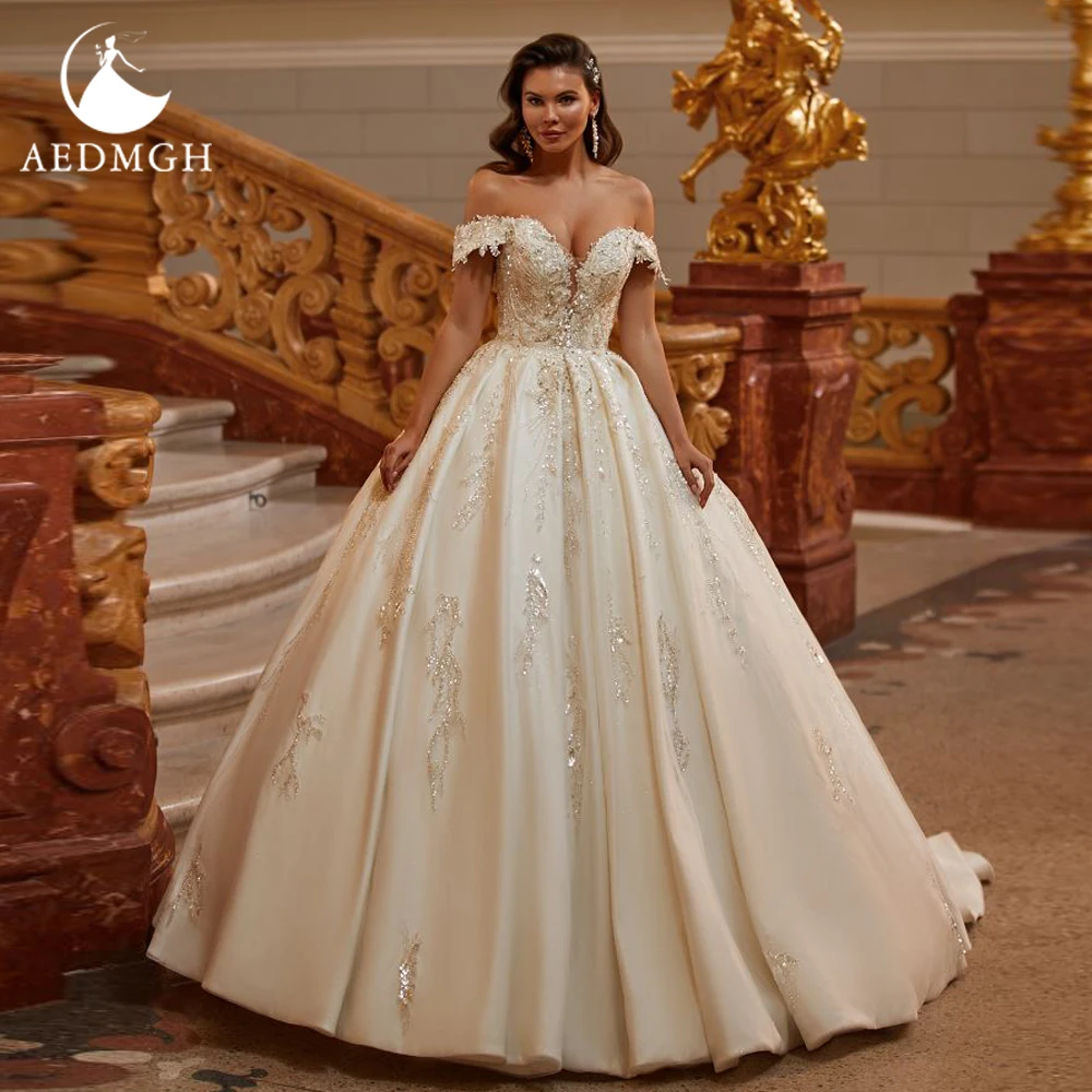 

Aedmgh Ball Gown Wedding Dresses 2023 Sweetheart Off The Shoulder Luxury Robe De Mariee Lace Beading Sequined Vestido De Novia