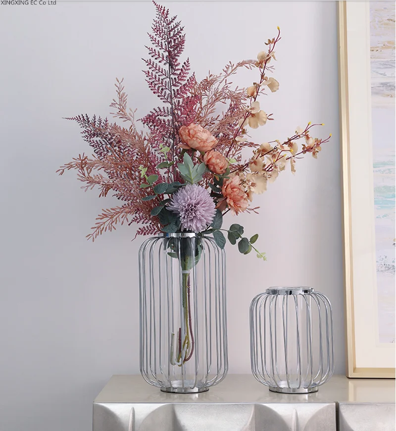 

Роскошное Серебряное украшение для вазы, Цветочная композиция для гостиной, обеденного стола, шкафа для телевизора, простое и креативное ук...