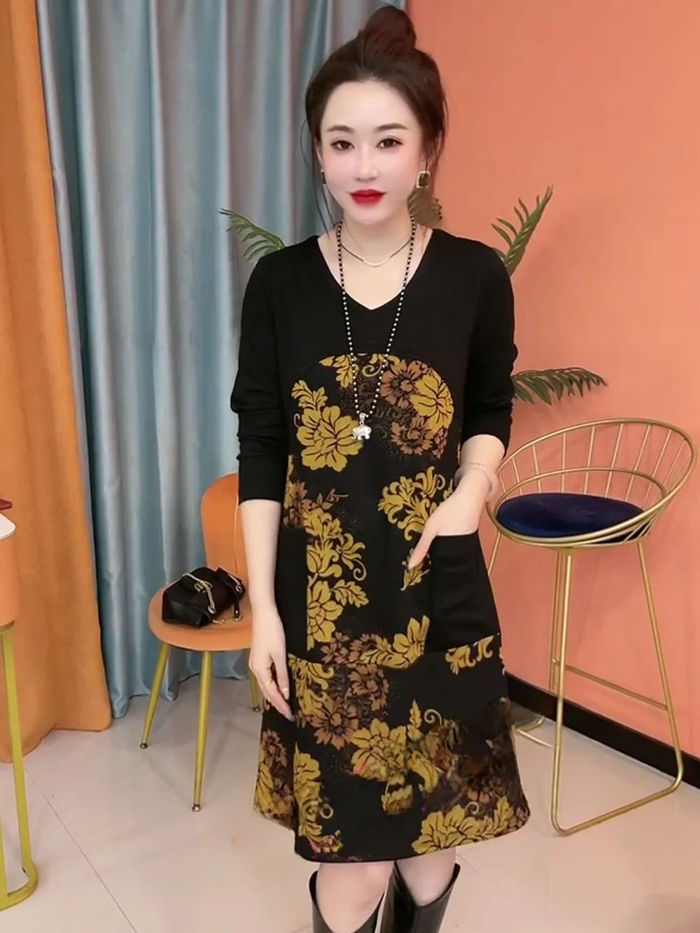 Элегантное цветное лоскутное платье в стиле ретро женская весенне-осенняя