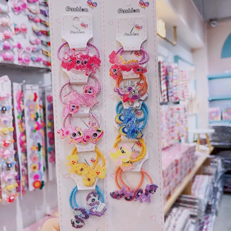 

Random 1 Pair My Little Pony Rubber Band Decorations Anime Figure Twilight Sparkle Rainbow Dash Girls Cartoons Hair Ring Gifts