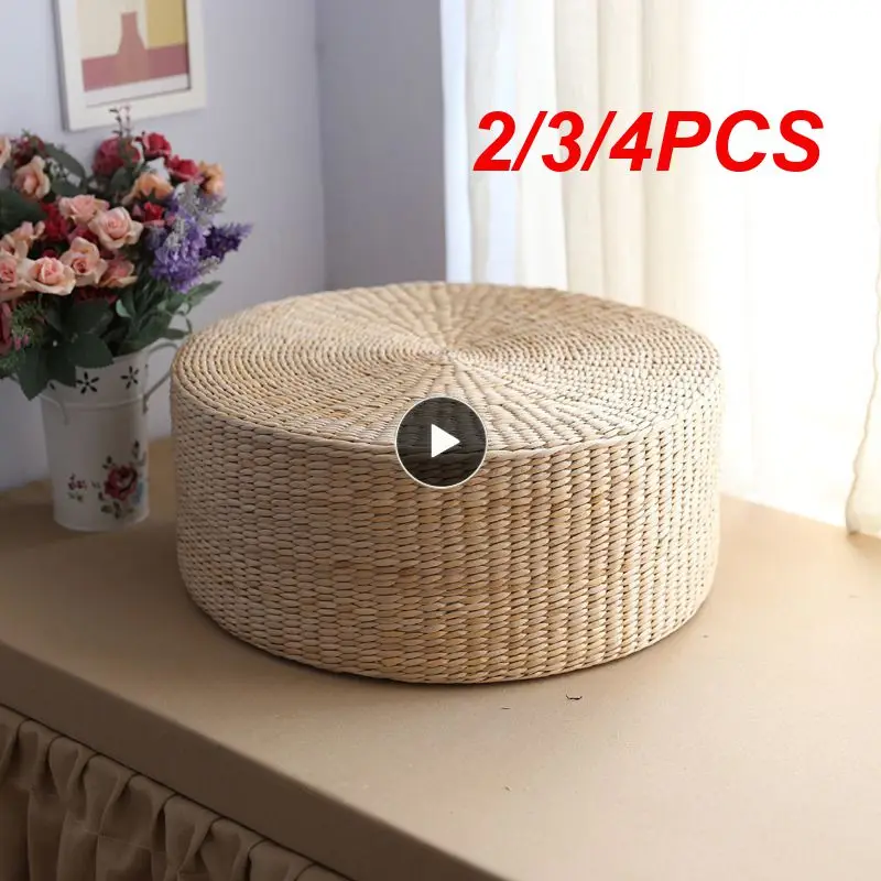 

30x30x10cm Natural Straw Round Pouf Tatami Cushion Weave Handmade Pillow Floor Japanese Style Cushion With Silk Wadding Textile