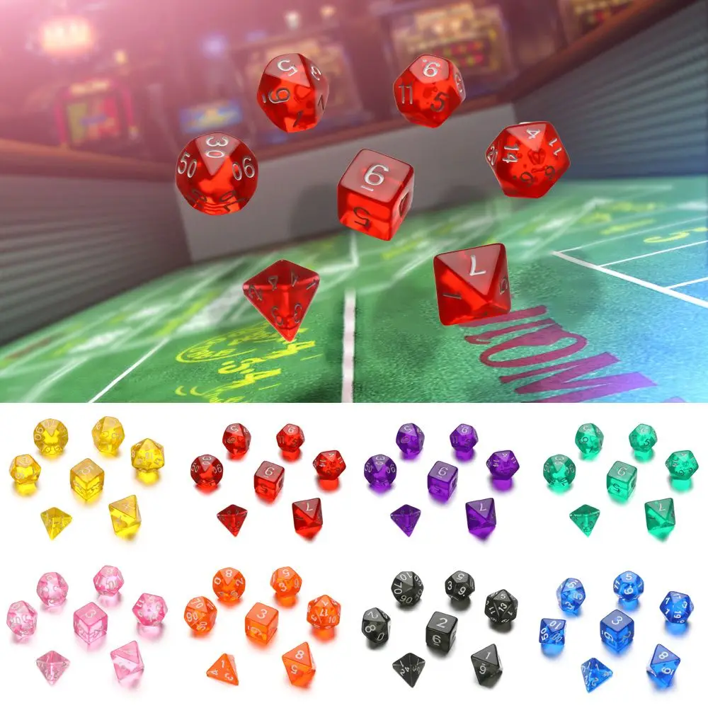 

7Pcs/Set Polyhedral 7-Die Dice Set Game Dice For TRPG DND Accessories D4 D6 D8 D10 D12 D20 Dice For Board Card Game Math Games