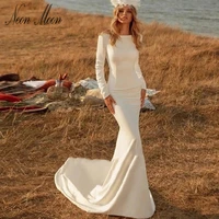 modest mermaid wedding dresses 2022 long sleeve o neck bride dress long sleeve backless button sexy bridal gown vestido de novia