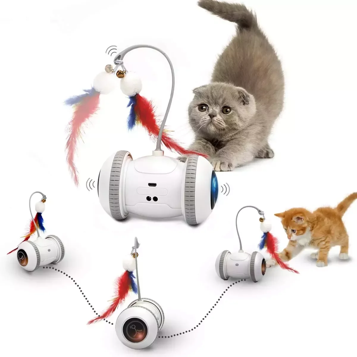 

NEW2023 Automatic Sensor Cat Toys Interactive Smart Robotic Electronic Feather Teaser Self-Playing USB Rechargeable Kitten Toys