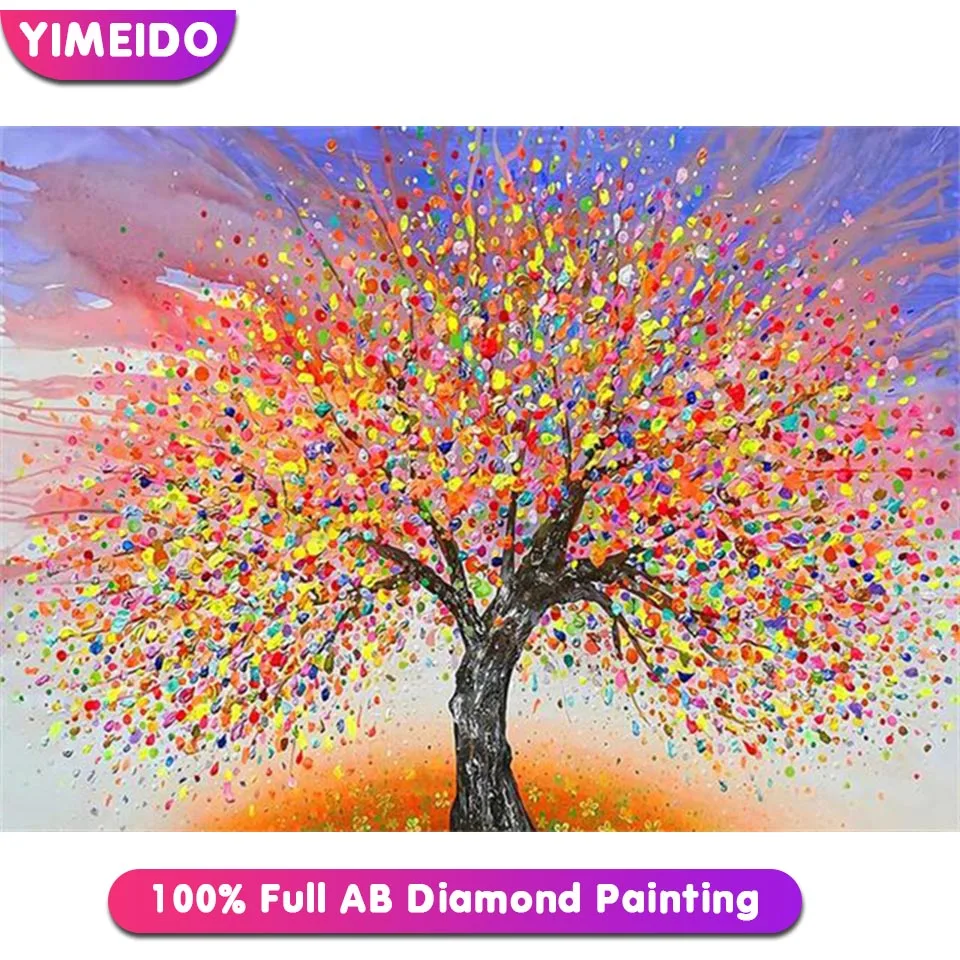 

YIMEIDO Advanced Full 100% AB Diamond Painting Kits Landscape Colorful Abstract Tree Diamond Embroiderys Zipper Bag Home Decor