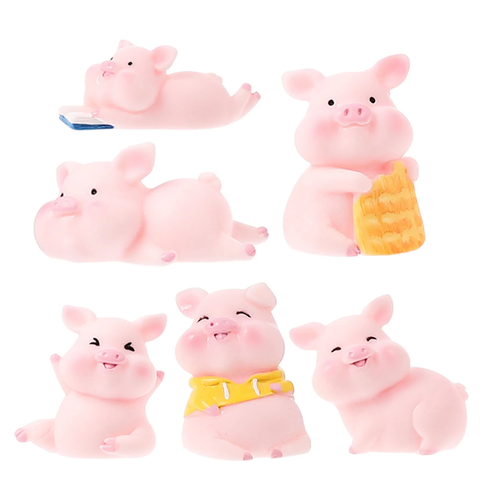 

6pcs Simulation Piggy Ornaments Resin Crafts Decoration Bonsai Decorative Pigs