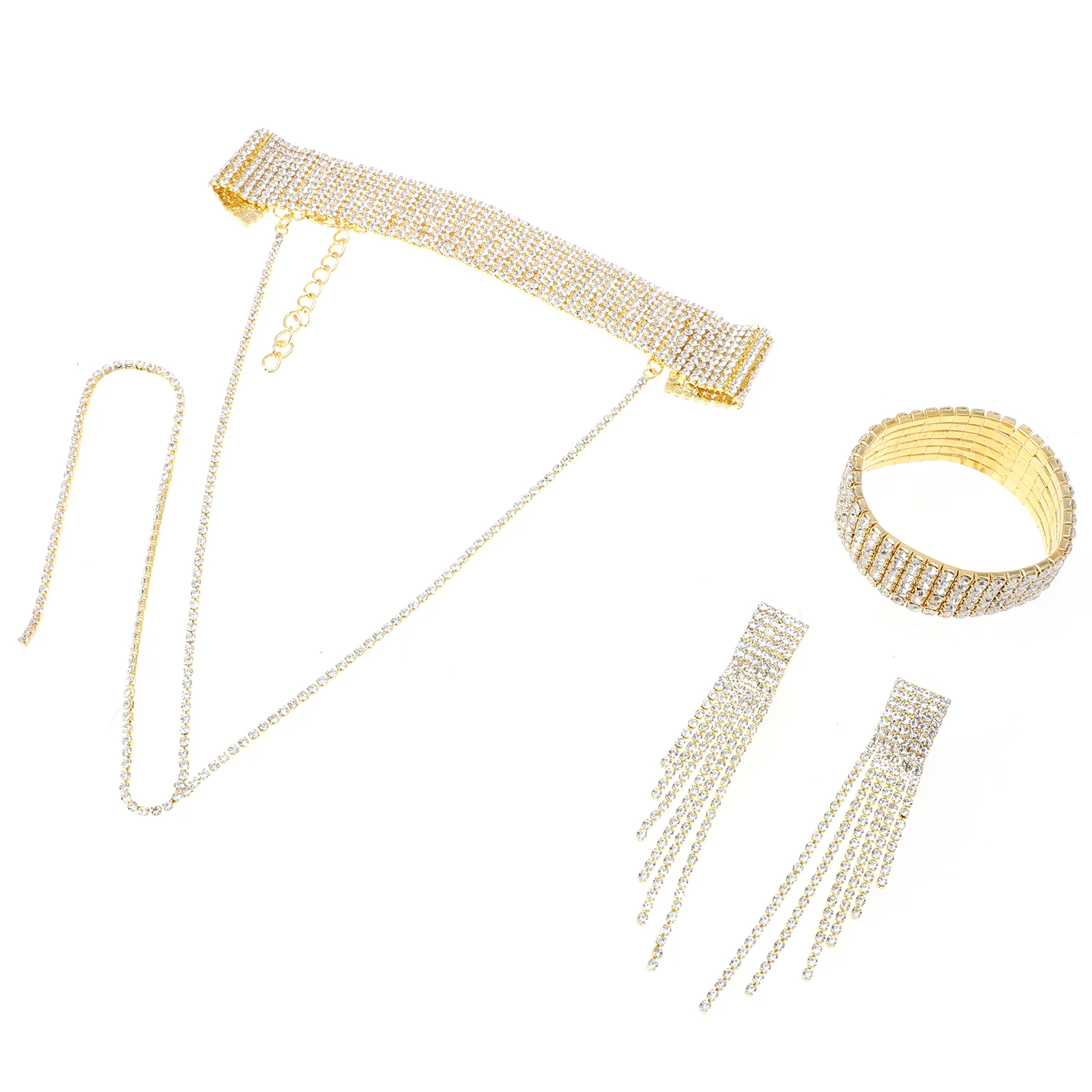 

1 Set Wedding Jewelry Rhinestone Jewelry Bridal Jewelry Crystal Jewelry Wedding Tennis Bracelet Long Dangle Earrings