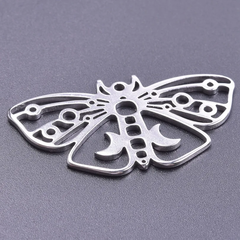 

5Pcs Stainless Steel Moth Butterfly Charms With Moon Insect Pendants For Diy Mystical Luna Jewelry Witchy Gypsy Necklace Making