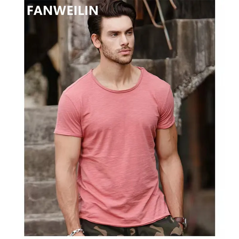 

New Trendyol Men Brand Quality 100% Cotton Short Sleeve Tshirt Mens O Collared Fashion Slim Fit Soild Tshirts Camisetas Hombre