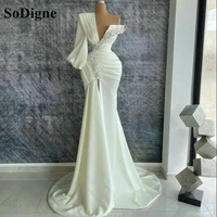 sodigne one shoulder formal prom dresses arabic beads side split mermaid evening dress custom made party gown for women
