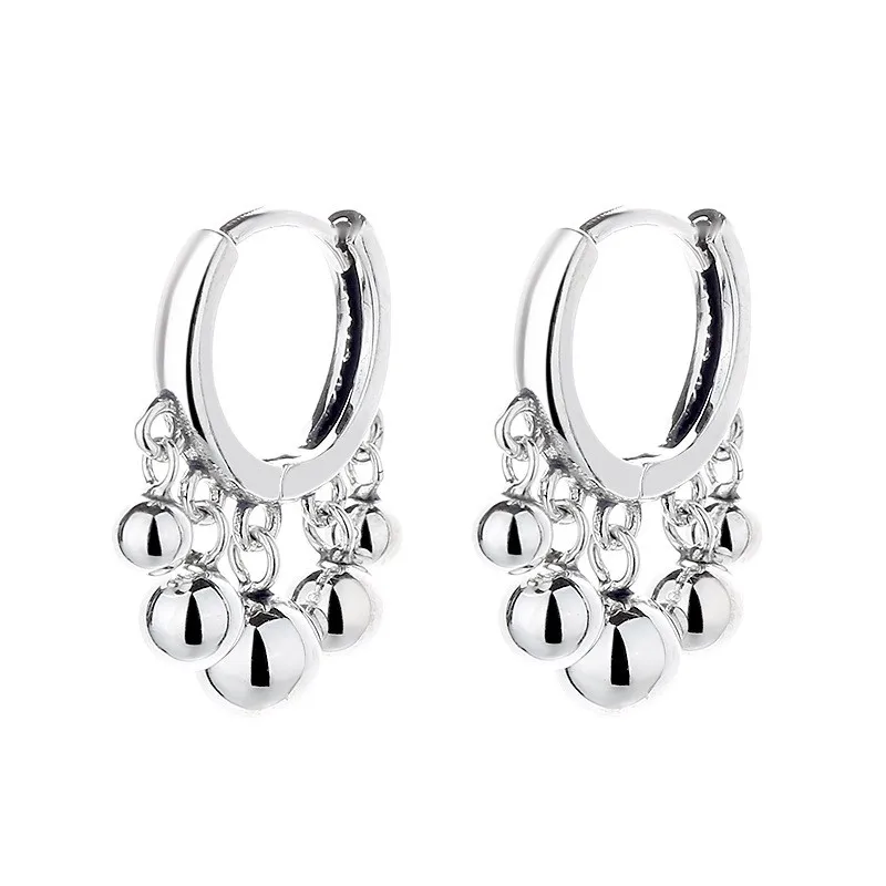 

155FR ZFSILVER S925 Silver Korean Fashion Trendy Design Retro Multiple Beads Tassel Ball Earrings Charms Jewelry Party Men Women