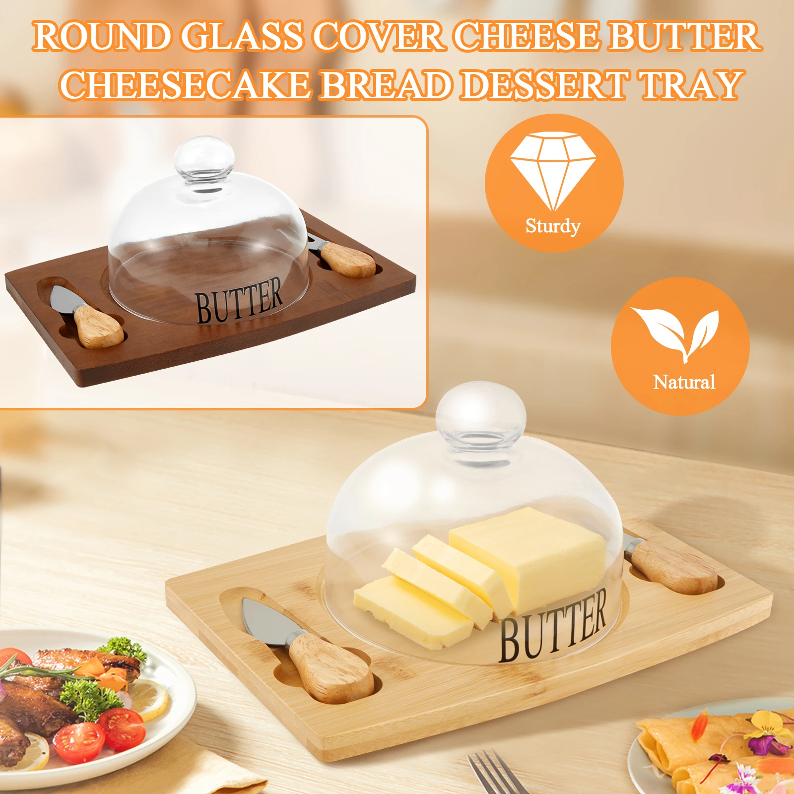 Тарелка для масла с крышкой и ножом прозрачная стеклянная тарелка герметичная