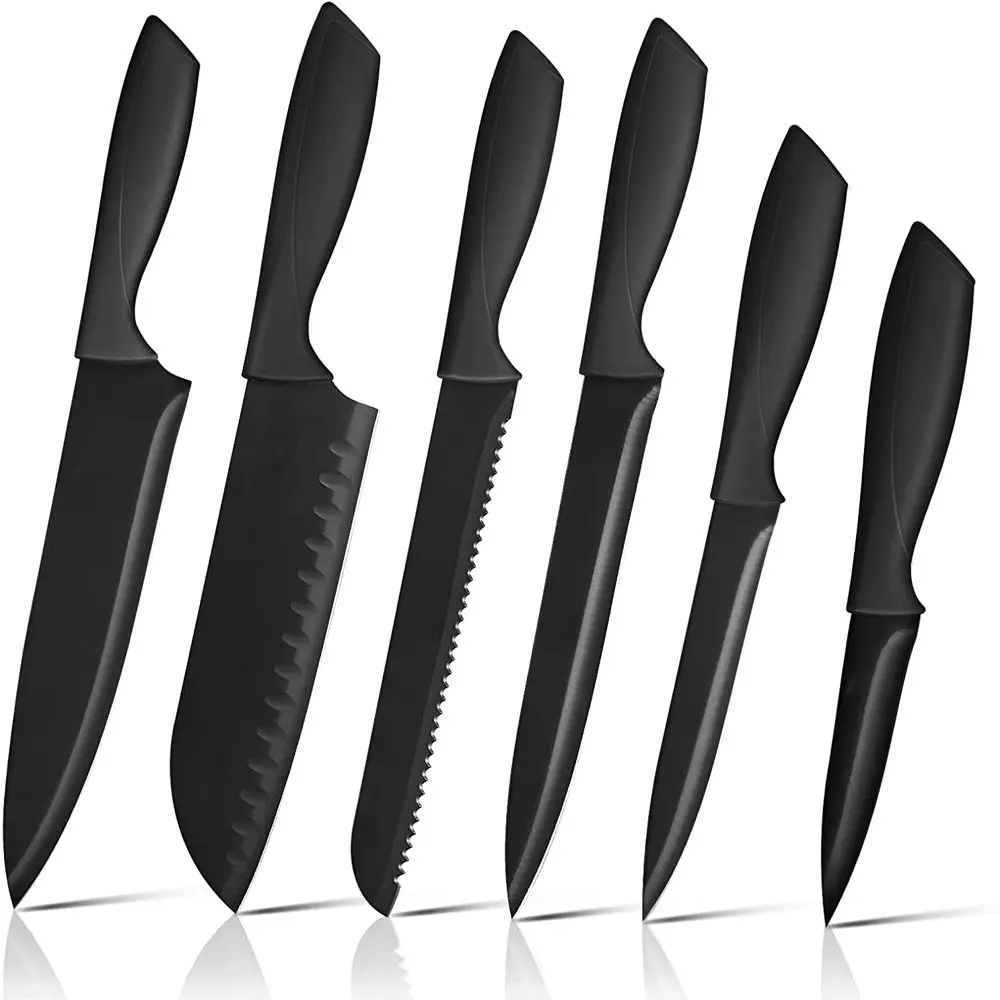 

Knife Set 6 Piece, Black Chef Knives with Sharp Blades Nonstick Coating Easy Grip Handle
