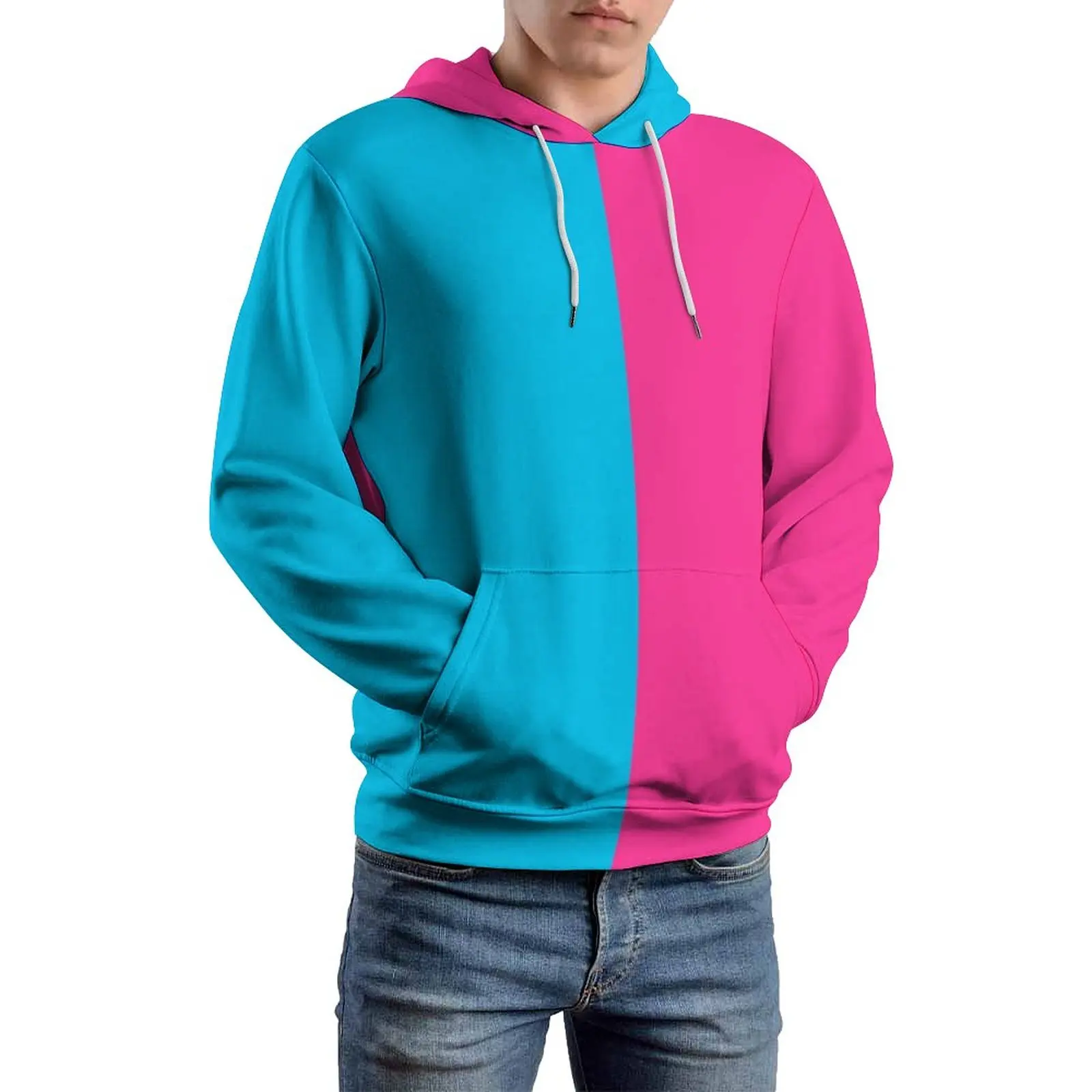 

Colorblock Print Casual Hoodies Men Two Tone Aesthetic Design Hooded Sweatshirts Spring Long Sleeve Street Wear Oversized Hoodie