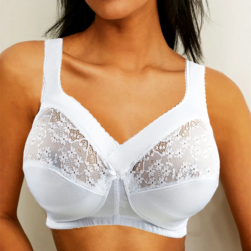 Breathable Womens Lace Wireless Minimizer Bra Full Coverage Non Padded Underwear Female Floral Lingerie 36 38 40 42 44 B C D E