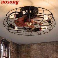 aosong ceiling fan light american style retro wood grain lamp with remote control led creative decor for home bedroom study