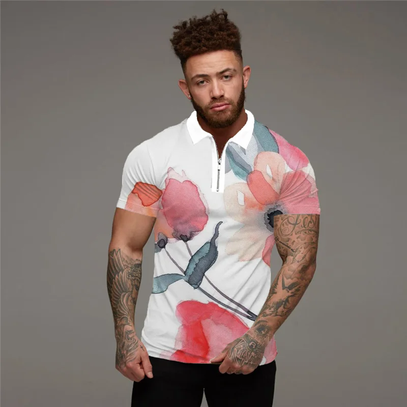 

European And American Cross-Border New Men'S 3dpolo Shirt Standing Zipper Short-Sleeved Pullover Casual Men'S T-Shirt