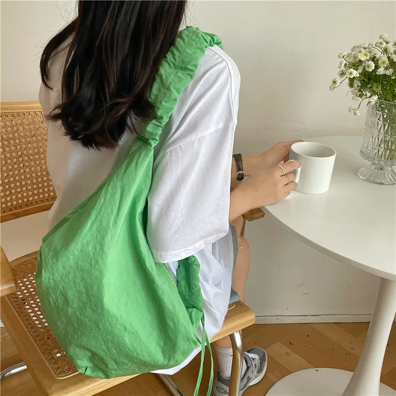 

Female High Capacity Shoulder Bag Nylon Large Dumpling Bags Pleated Shoulder Strap Handbags Ruched Trendy Purse With Zipper