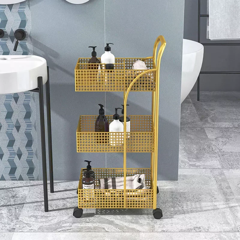 

NEW2023 Nordic Mobile Trolley Storage Rack with Wheel Storage Basket Rack Toilet Floor Rack Multi-layer Trolley Carts Kitchen Fu