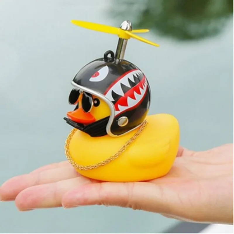 Cute Rubber Duck Toys Yellow Duck with Propeller Kids Toys Helmet Baby Toy Bath Toys with Glue Car Ornaments Room Decoration