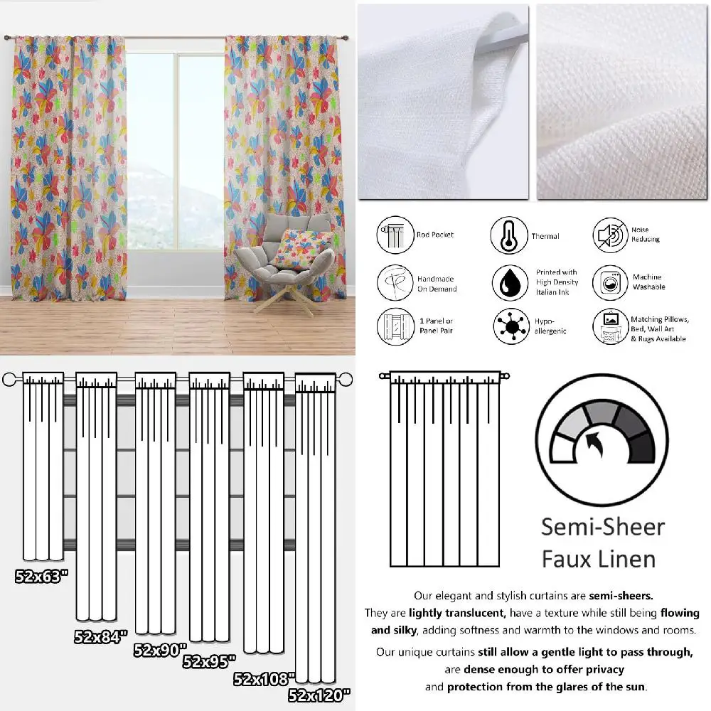 

Classy Yellow and Pink Mid-Century Flowers Curtain Panel for Home Decor.